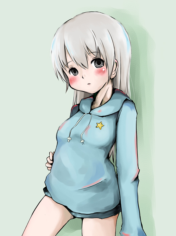 haruyuki, eila ilmatar juutilainen, strike witches, world witches series, bad id, bad pixiv id, 00s, 1girl, blush, female focus, long hair, no pants, solo, white hair