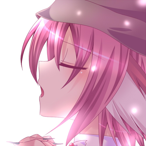 nishin soba, mystia lorelei, touhou, lowres, 1girl, animal ears, closed eyes, female focus, fingernails, hat, long fingernails, music, nail (hardware), pink hair, portrait, singing, solo