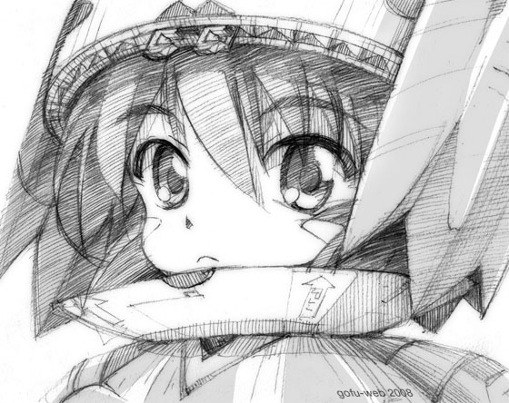 gofu, mm, mm (kemeko deluxe), kemeko deluxe, traditional media, 00s, 1girl, female focus, greyscale, monochrome, sketch, solo