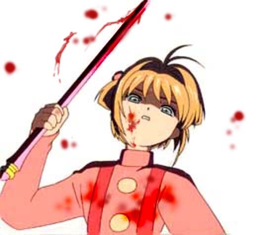 kinomoto sakura, cardcaptor sakura, psycho, photoshop, angry, blood, yandere