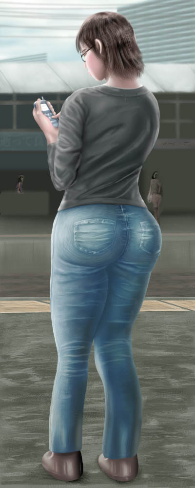 artist request, character request, copyright request, tagme, 1girl, ass, cellphone, denim, female focus, jeans, pants, phone, solo