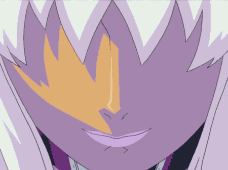 nailkaiser, angel blade, screencap, animated, animated gif, lowres, 00s, close-up, dark-skinned female, dark skin, fangs, hair over eyes, licking, licking lips, lipstick, makeup, naughty face, pink hair, solo, tongue, tongue out, white hair