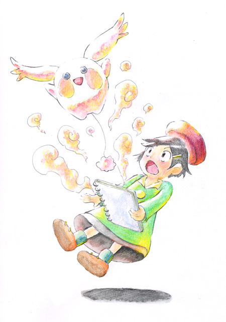 adeleine, kirby, kirby (series), kirby 64, nintendo, beret, hair ornament, hairclip, hat, red hat, sketchbook, solo, surprised