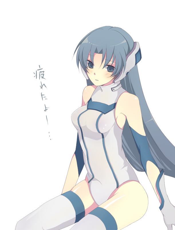 harano, original, blue eyes, blue hair, blush, gloves, long hair, robot ears, solo, thighhighs