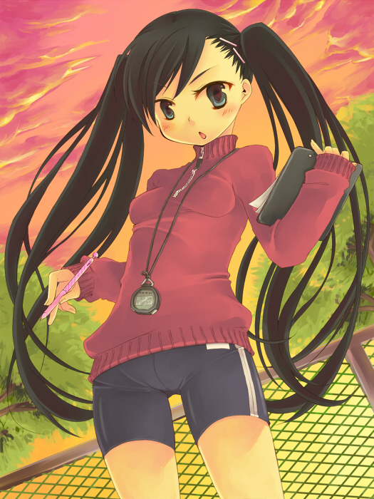 toriumi itachi, original, tagme, bike shorts, momoyama no zomu, solo, sweater, twintails