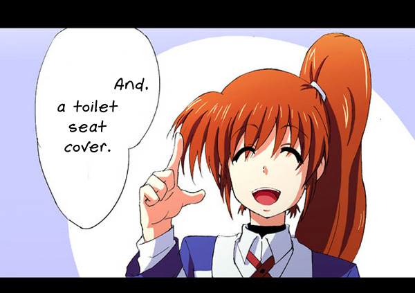 sunohara youhei, takamachi nanoha, clannad, lyrical nanoha, mahou shoujo lyrical nanoha, 1girl, :d, ^ ^, closed eyes, collared shirt, female focus, index finger raised, open mouth, orange hair, parody, ponytail, shirt, simple background, smile, solo, two-tone background, upper body, white shirt