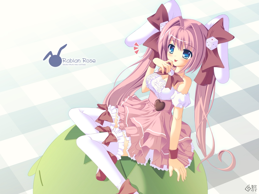 natsumiya yuzu, usada hikaru, di gi charat, :p, animal ears, long hair, rabbit ears, solo, thighhighs, tongue, tongue out, twintails