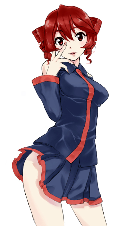 kirisato itsuki, kasane teto, kasane teto (utau), original, utau, vocaloid, bad id, bad pixiv id, 1girl, aged up, drill hair, female focus, lips, red hair, skirt, solo, twin drills, twintails