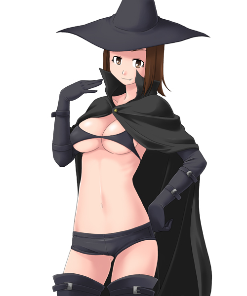 toshifumi, torii eriko, maria-sama ga miteru, 00s, 1girl, breasts, cleavage, female focus, medium breasts, solo, thighhighs, underboob, witch