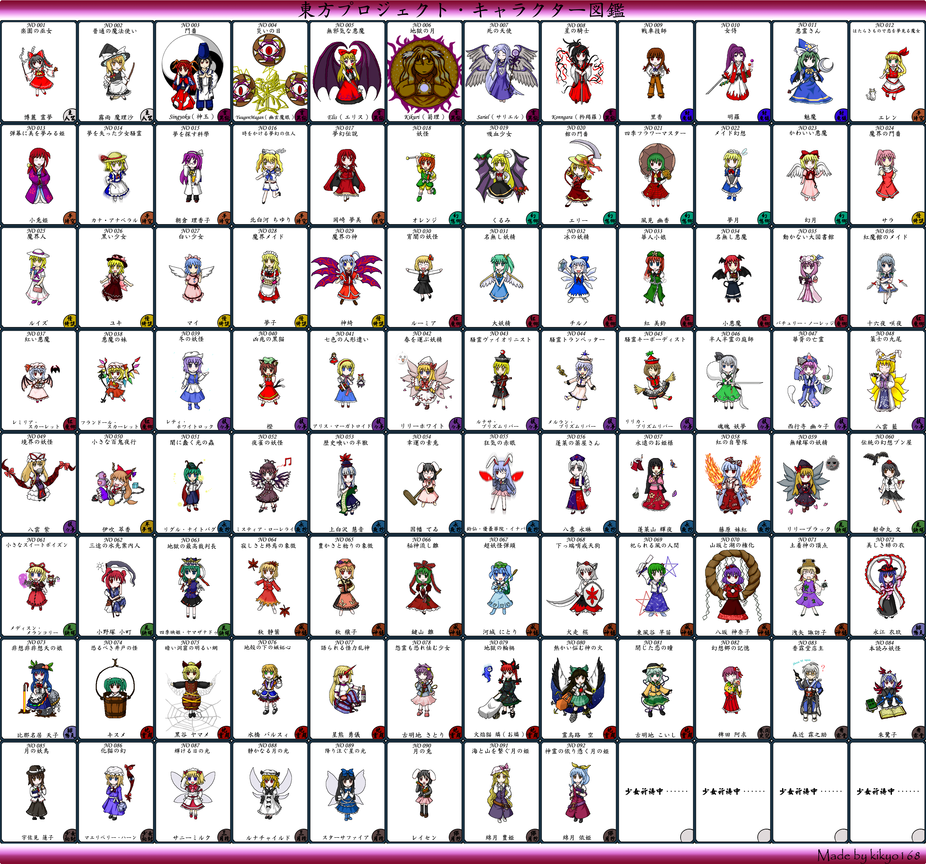 kikyo168, aki minoriko, aki shizuha, alice margatroid, asakura rikako, chen, chen (cat), cirno, daiyousei, elis (touhou), ellen (touhou), elly (touhou), flandre scarlet, fujiwara no mokou, gengetsu (touhou), hakurei reimu, hieda no akyuu, hinanawi tenshi, hong meiling, hoshiguma yuugi, hourai doll, houraisan kaguya, ibuki suika, inaba tewi, inubashiri momiji, izayoi sakuya, kaenbyou rin, kagiyama hina, kamishirasawa keine, kana anaberal, kawashiro nitori, kazami yuuka, kedama (touhou), keroro, kikuri (touhou), kirisame marisa, kisume, kitashirakawa chiyuri, koakuma, kochiya sanae, komeiji koishi, komeiji satori, konngara (touhou), konpaku youmu, konpaku youmu (ghost), kotohime (touhou), kurodani yamame, kurumi (touhou), letty whiterock, lily black, lily white, louise (touhou), luna child, lunasa prismriver, lyrica prismriver, mai (touhou), maribel hearn, medicine melancholy, meira (touhou), merlin prismriver, mima (touhou), mizuhashi parsee, morichika rinnosuke, moriya suwako, mugetsu (touhou), mystia lorelei, nagae iku, okazaki yumemi, onozuka komachi, orange (touhou), patchouli knowledge, reisen, reisen (touhou bougetsushou), reisen udongein inaba, reiuji utsuho, remilia scarlet, rika (touhou), rumia, saigyouji yuyuko, sara (touhou), sariel (touhou), shameimaru aya, shanghai doll, shiki eiki, shingyoku (female), shingyoku (male), shingyoku (touhou), shinki (touhou), star sapphire, su-san, sunny milk, tokiko (touhou), usami renko, watatsuki no toyohime, watatsuki no yorihime, wriggle nightbug, yagokoro eirin, yakumo ran, yakumo yukari, yasaka kanako, yuki (touhou), yumeko (touhou), yuugenmagan, highly responsive to prayers, keroro gunsou, lotus land story, mystic square, phantasmagoria of dim.dream, team shanghai alice, the story of eastern wonderland, touhou, touhou (pc-98), silver hair, absurdres, annotated, commentary request, highres, partially translated, translation request, > <, 2boys, 2others, 6+girls, ?, absolutely everyone, alcohol, angel, animal ears, antennae, apron, ascot, backpack, bag, basket, bat (animal), beamed eighth notes, bird, black hair, blonde hair, blue eyes, blue hair, blush stickers, book, bottle, bow, braid, branch, broom, brown eyes, brown hair, bucket, bug, buttons, cape, carrot, cat, cat ears, cat tail, chain, closed eyes, cookie, crescent, crescent moon, cross, crow, cuffs, cup, demon, detached sleeves, doll, dress, dual persona, everyone, fairy wings, fire, flower, food, fox tail, frog, front ponytail, frozen, fruit, gap (touhou), gem, ghost, glasses, gloves, gohei, grapes, green eyes, green hair, gun, hair bobbles, hair bow, hair ornament, hair ribbon, hairband, hakama, hakama skirt, hammer, hand fan, hat, hat bow, hat ribbon, horns, ice, in bucket, in container, instrument, japanese clothes, jeweled branch of hourai, kaname-ishi, kataginu, katana, key, keyboard (instrument), kimono, knife, laevatein, laevatein (touhou), leaf, long hair, maid, maid apron, miko, mirror, mittens, moon, multiple boys, multiple girls, multiple others, multiple tails, musical note, ofuda, one eye closed, oni, orange hair, outstretched arms, pastorates, peach, pen, pink eyes, pink hair, pixel art, plaid clothes, plaid skirt, plaid vest, pocket, potato, purple eyes, purple hair, pushing, rabbit ears, randoseru, red eyes, red hair, ribbon, rod of remorse, rope, sailor, sakazuki, sake, samurai, scroll, scythe, shawl, sheath, shield, shoes, short hair, shoujo kitou-chuu, sice, side ponytail, silk, single horn, skirt, skirt set, smile, snow, spider web, spoken musical note, staff, star (symbol), sun, sunflower, sweet potato, sword, sword of hisou, tail, tokin hat, trumpet, twintails, two side up, umbrella, vest, violin, wand, weapon, wings, wink, witch, wrench, yellow eyes, yin yang