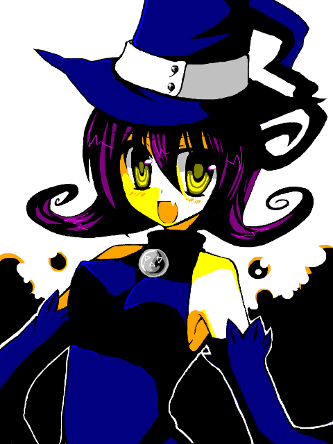 akai, blair (soul eater), soul eater, bad id, bad pixiv id, 00s, fang, hat, purple hair, smile, solo, witch hat, yellow eyes