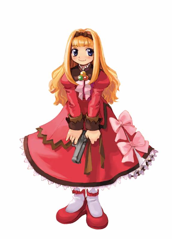 crea rosenqueen, little princess, marl kingdom, nippon ichi, 1girl, dress, female focus, gun, pantyhose, ribbon, shoes, solo, weapon