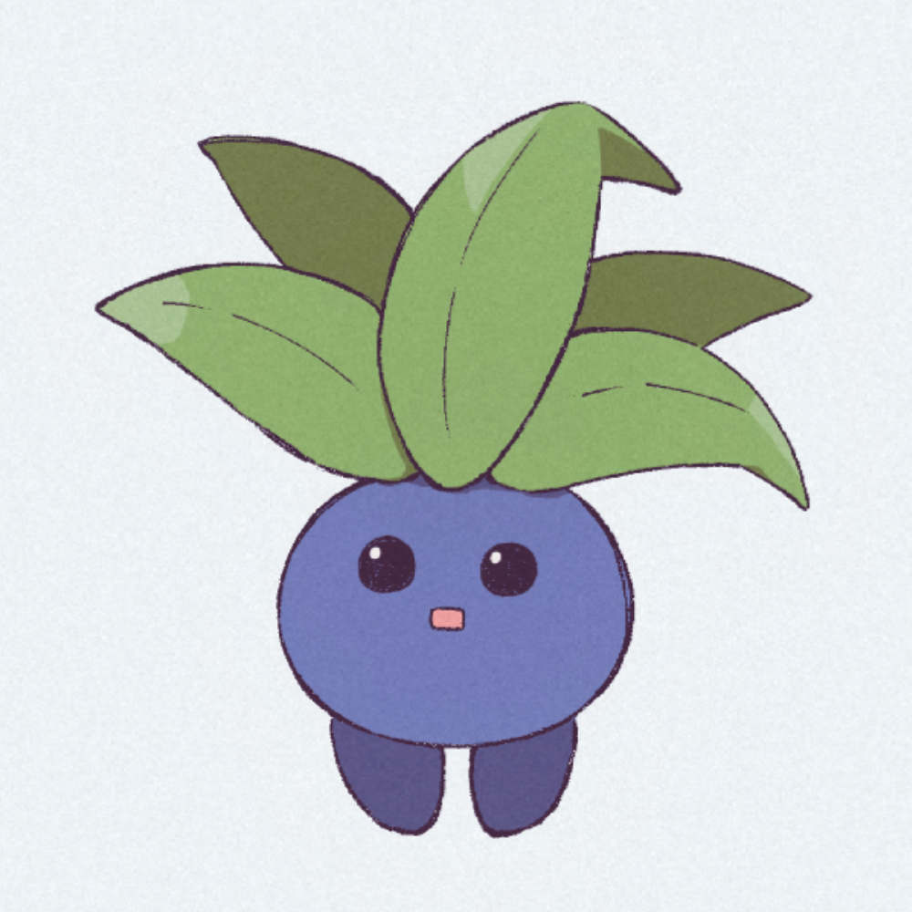 piyoyoyo4, oddish, nintendo, pokemon, blue skin, colored skin, gen 1 pokemon, leaf, looking at viewer, no humans, open mouth, pokemon (creature), simple background, solo, white background