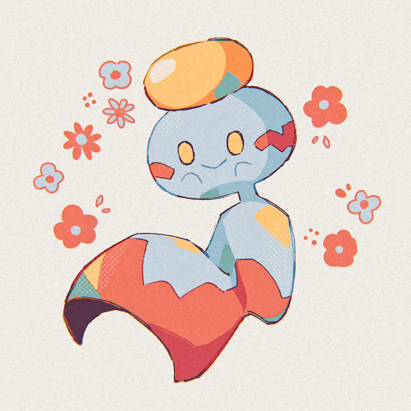 piyoyoyo4, chimecho, nintendo, pokemon, highres, flower, gen 3 pokemon, looking at viewer, no humans, pokemon (creature), simple background, solo, white background