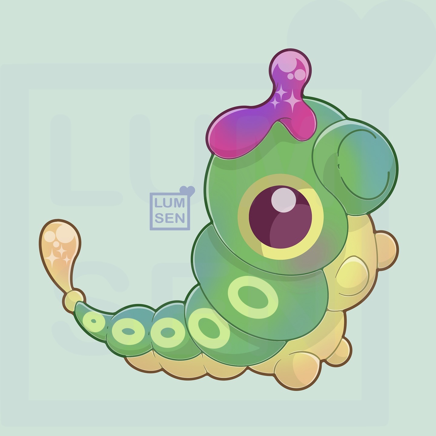 caterpie, nintendo, pokemon, highres, artist name, gen 1 pokemon, grey background, luminoussenecio, no humans, pokemon (creature), solo