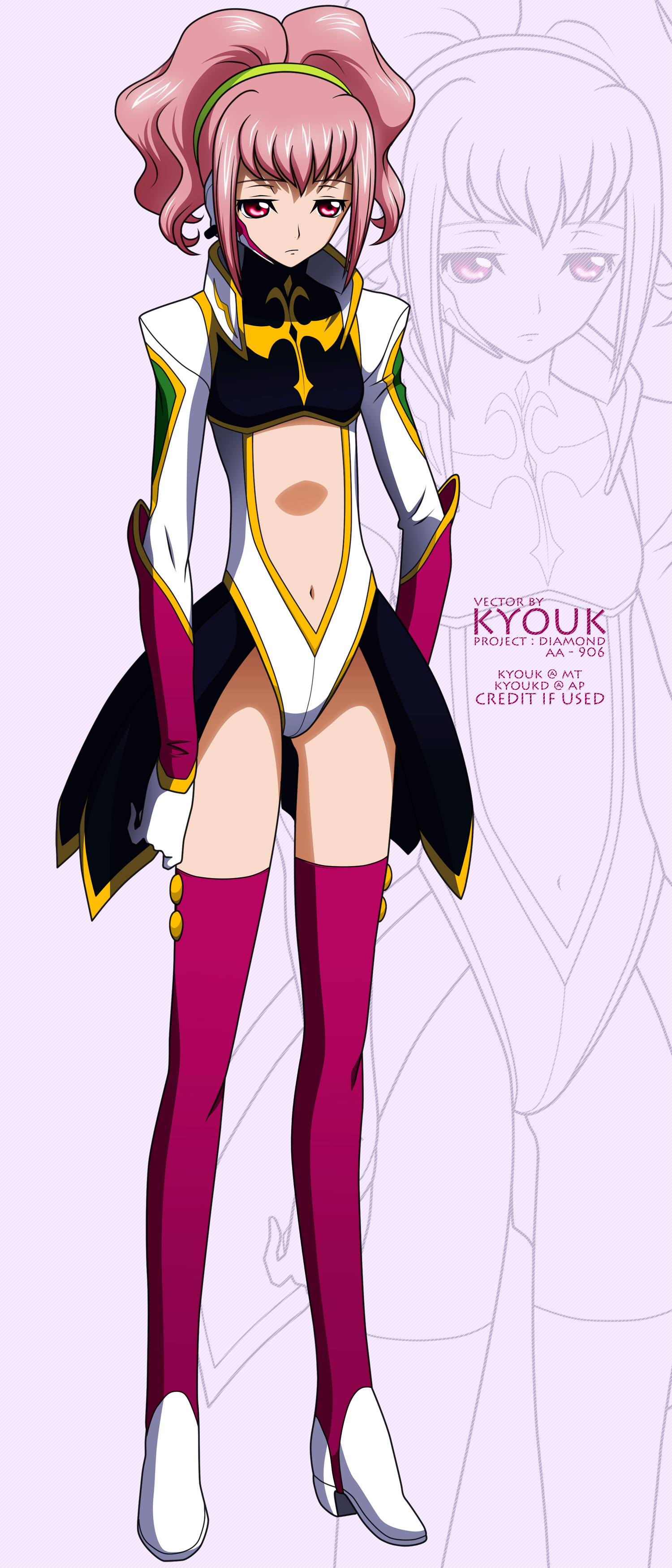 anya alstreim, code geass, absurdres, derivative work, highres, vector trace, 00s, navel, sleeveless, sleeveless turtleneck, solo, thighhighs, turtleneck