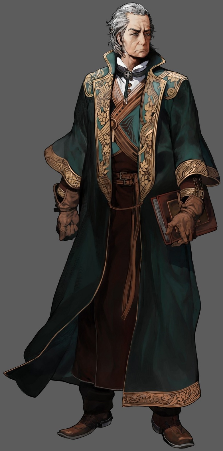 hirooka masaki, barlowe, castlevania: order of ecclesia, castlevania (series), highres, official art, 1boy, book, gloves, male focus, old, old man, solo