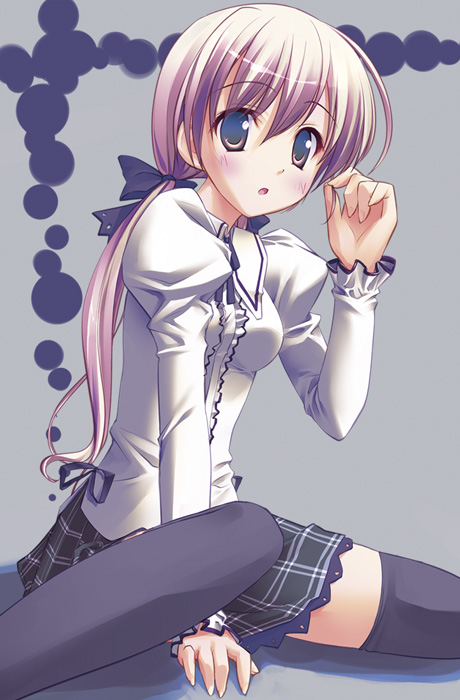 takoyaki (roast), original, 1girl, blush, female focus, long hair, skirt, solo, thighhighs, zettai ryouiki