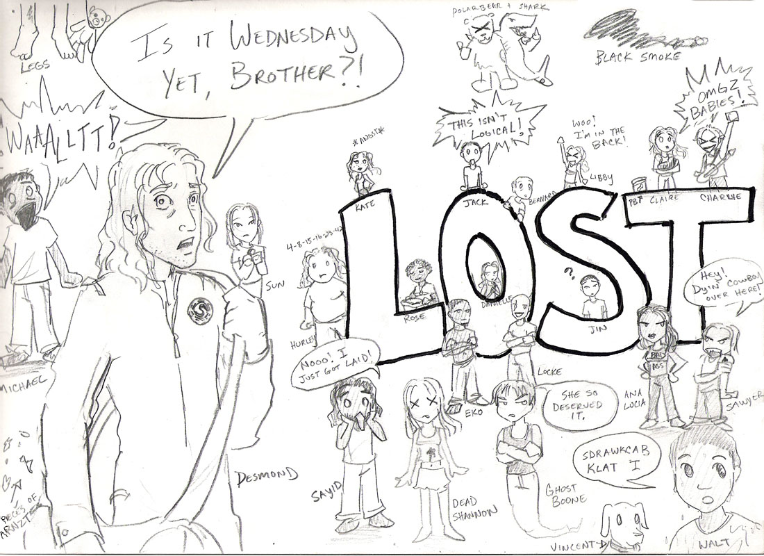 liquid snake, lost (sound horizon), metal gear (series), 6+boys, 6+girls, bear, dog, english text, everyone, full body, ghost, greyscale, guitar, instrument, monochrome, multiple boys, multiple girls, polar bear, shark, siblings, sketch, speech bubble, stuffed animal, stuffed toy, teddy bear, white background