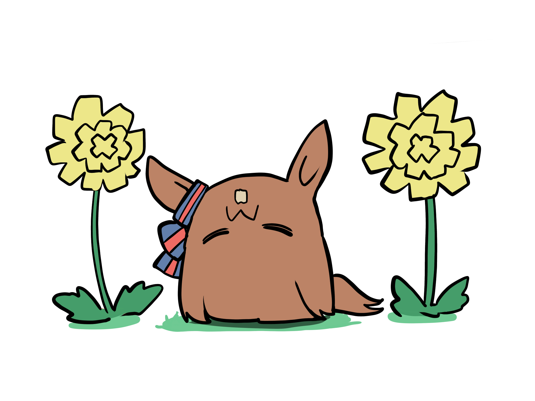 kawamochi (tddm3573), grass wonder (umamusume), umamusume, highres, animal ears, blue bow, bow, ear bow, flower, horse ears, horse tail, simple background, solo, striped bow, tail, white background, white flower