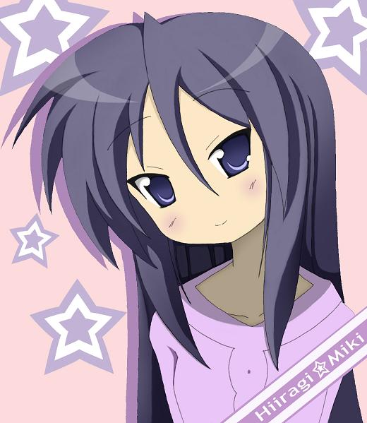 yuzumiya mono, hiiragi miki, lucky star, 00s, long hair, purple eyes, purple hair, solo
