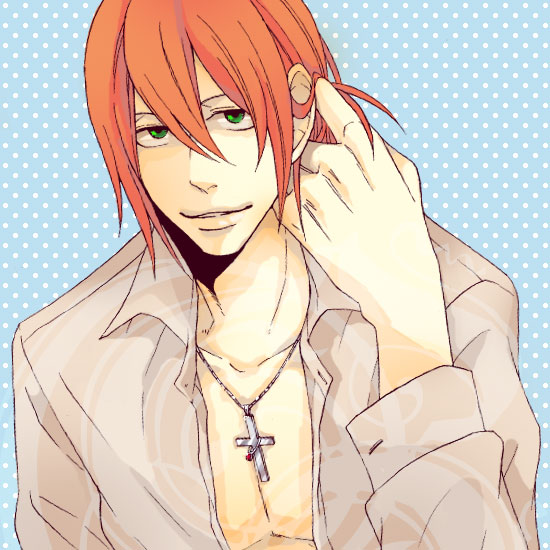 zero takahashi, spirit albarn, soul eater, 00s, cross, green eyes, male focus, orange hair, solo