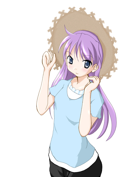 iwashita, hiiragi kagami, lucky star, bad id, bad pixiv id, 00s, blue eyes, hat, purple hair, solo