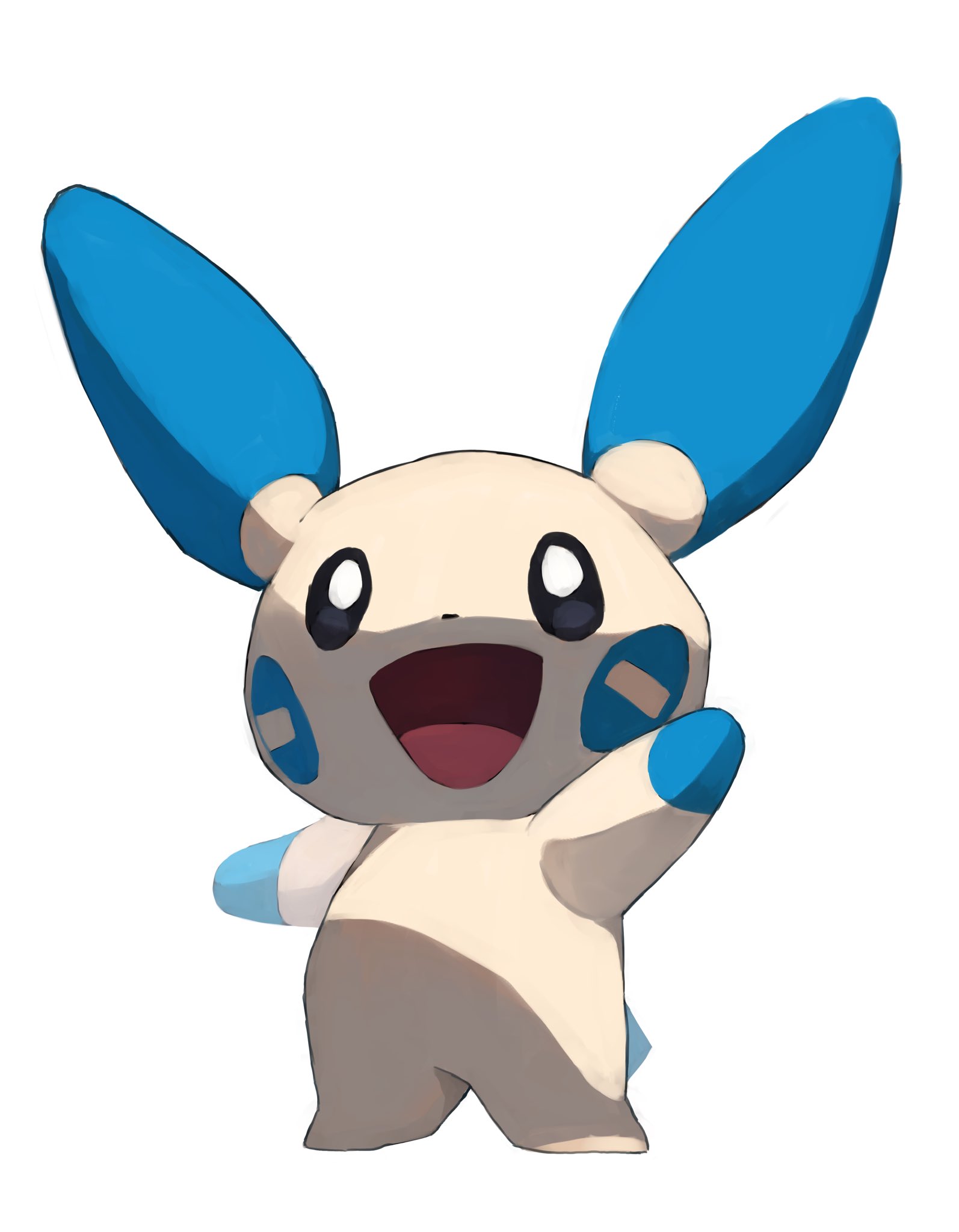 kou11021301, minun, nintendo, pokemon, highres, full body, gen 3 pokemon, looking at viewer, minus sign, no humans, open mouth, pokemon (creature), pokemon focus, simple background, smile, solo, white background