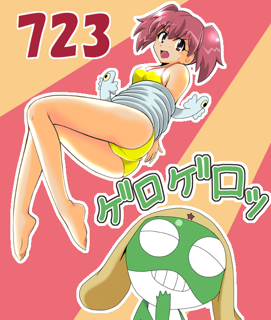 kihara mako, hinata natsumi, keroro, keroro gunsou, barefoot, bikini, red eyes, red hair, swimsuit, twintails