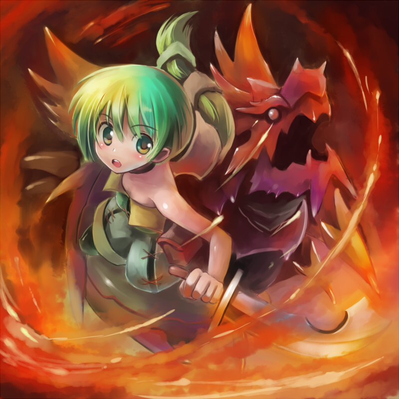 edobox, noble knights, virginia knights, saga, saga frontier 2, 1girl, female focus, green eyes, green hair, knight, long hair, matching hair/eyes, multi-tied hair, ponytail, solo, sword, weapon