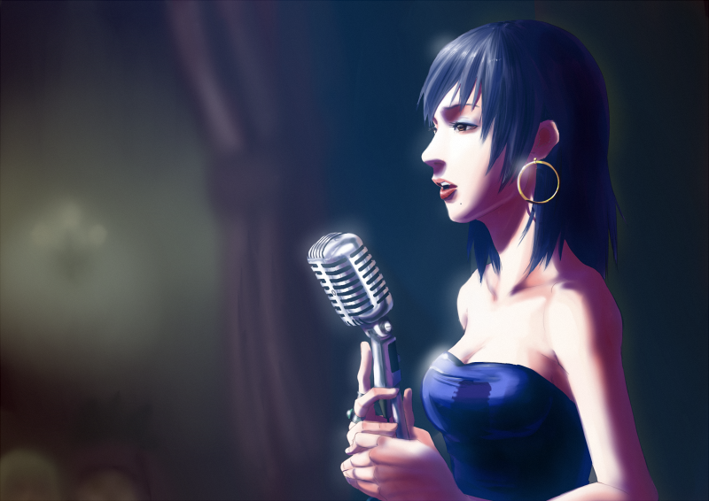 cojibou, shante (arc the lad), arc the lad, arc the lad ii, bad id, bad pixiv id, 1girl, earrings, female focus, jewelry, microphone, microphone stand, music, singing, solo