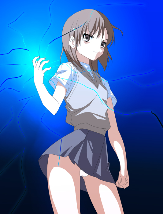 date (senpen), misaka mikoto, toaru majutsu no index, 00s, electricity, electrokinesis, panties, pantyshot, school uniform, serafuku, solo, underwear, white panties