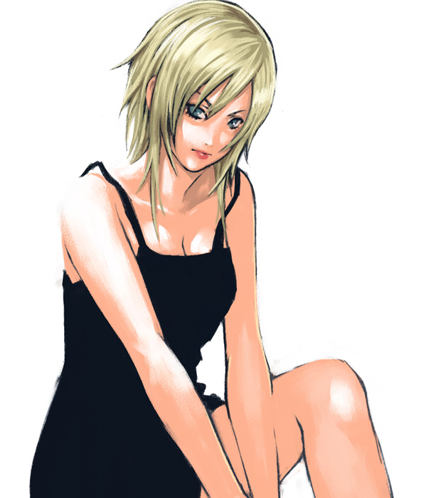 yuuji (and), aya brea, parasite eve (series), parasite eve i, 1girl, black dress, blonde hair, dress, female focus, solo