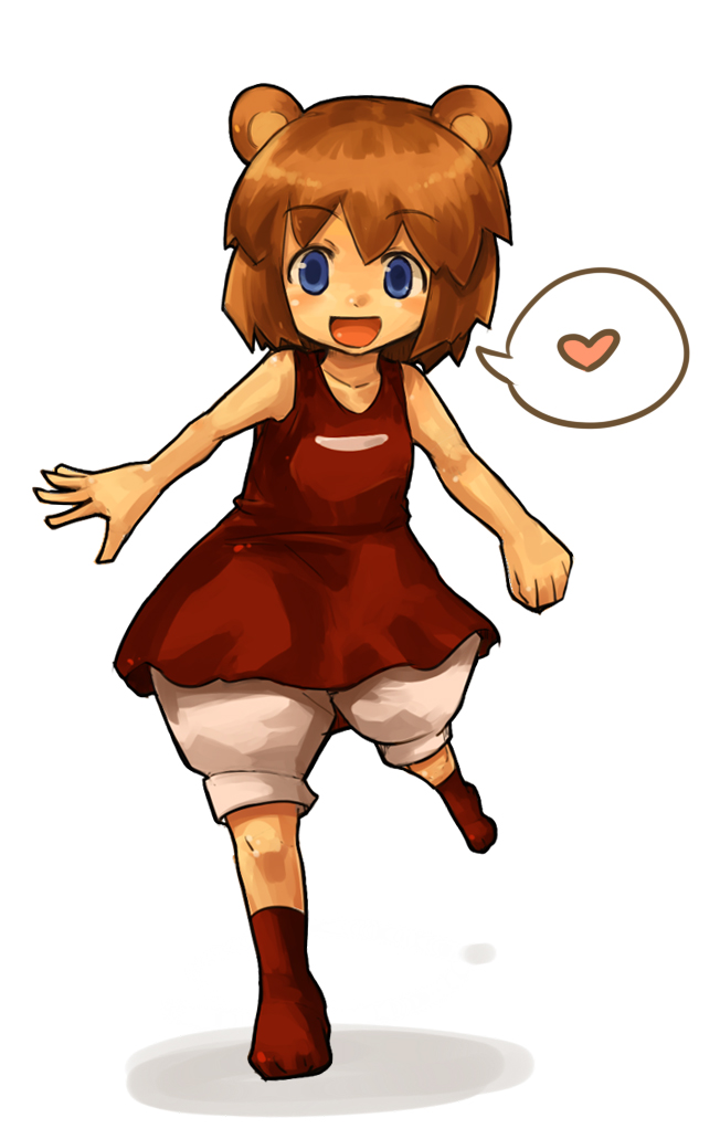 nekotei, nekotewi, kuma-tan, kumatanchi, animal ears, bear ears, bloomers, blue eyes, brown hair, heart, short hair, solo, underwear, white bloomers