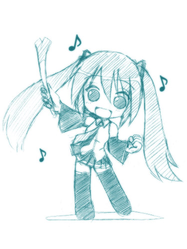 keito (keito-ya), hatsune miku, vocaloid, archived source, commentary request, lowres, 1girl, aqua theme, bare shoulders, boots, clenched hand, collared shirt, dancing, dated commentary, deformed, detached sleeves, dress shirt, eighth note, facing viewer, food, full body, hair between eyes, hair ornament, holding, holding food, holding spring onion, holding vegetable, legs apart, long hair, looking at viewer, miniskirt, monochrome, musical note, necktie, open mouth, pleated skirt, shirt, simple background, sketch, skirt, sleeveless, sleeveless shirt, solo, spring onion, thigh boots, twintails, vegetable, very long hair, wide sleeves, wing collar
