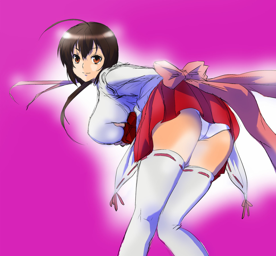kamoroosaazu, musubi, sekirei, 00s, 1girl, breasts, female focus, grabbing another's breast, groping, large breasts, panties, pantyshot, ribbon, solo, thighhighs, underwear, white panties