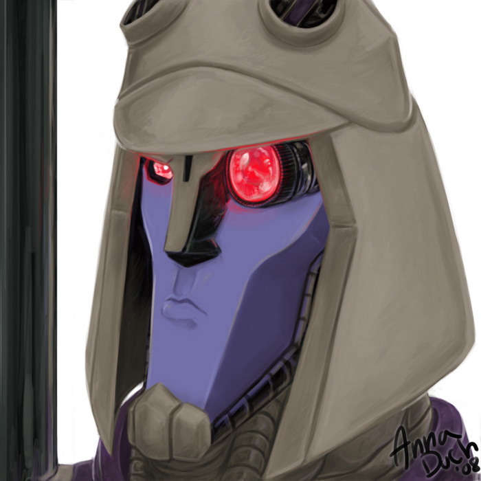 blitzwing, transformers, transformers animated, decepticon, helmet, mecha, monocle, no humans, realistic, red eyes, robot, solid eyes