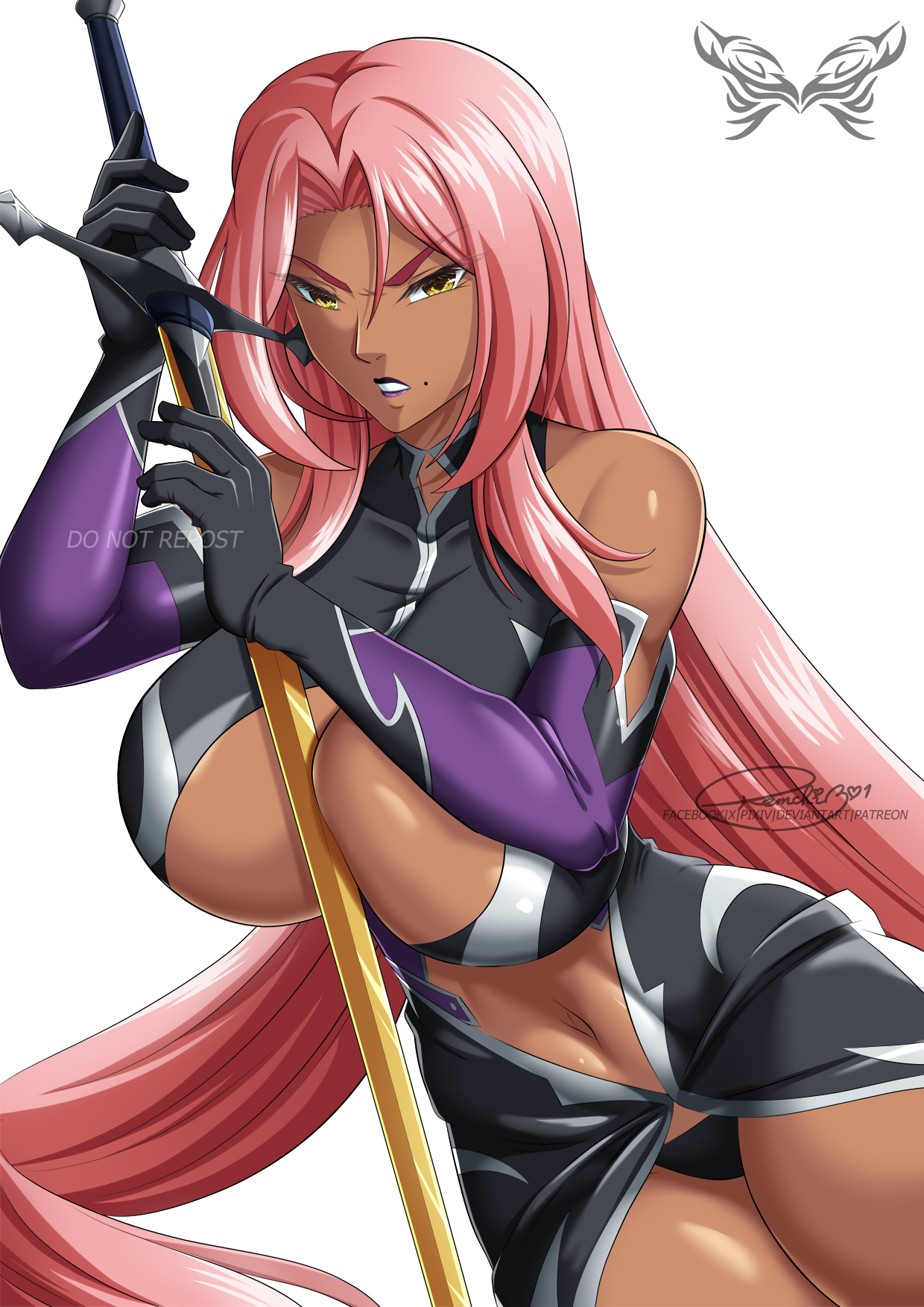 remchi301, ingrid (taimanin asagi), taimanin (series), taimanin murasaki, 1girl, breasts, dark-skinned female, dark skin, large breasts, long hair