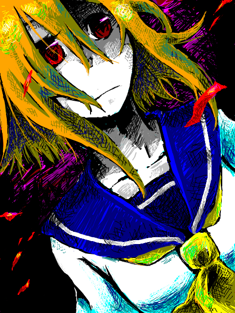enso (e-star), ryuuguu rena, higurashi no naku koro ni, bad id, bad pixiv id, 00s, 1girl, blood, female focus, orange hair, red eyes, solo