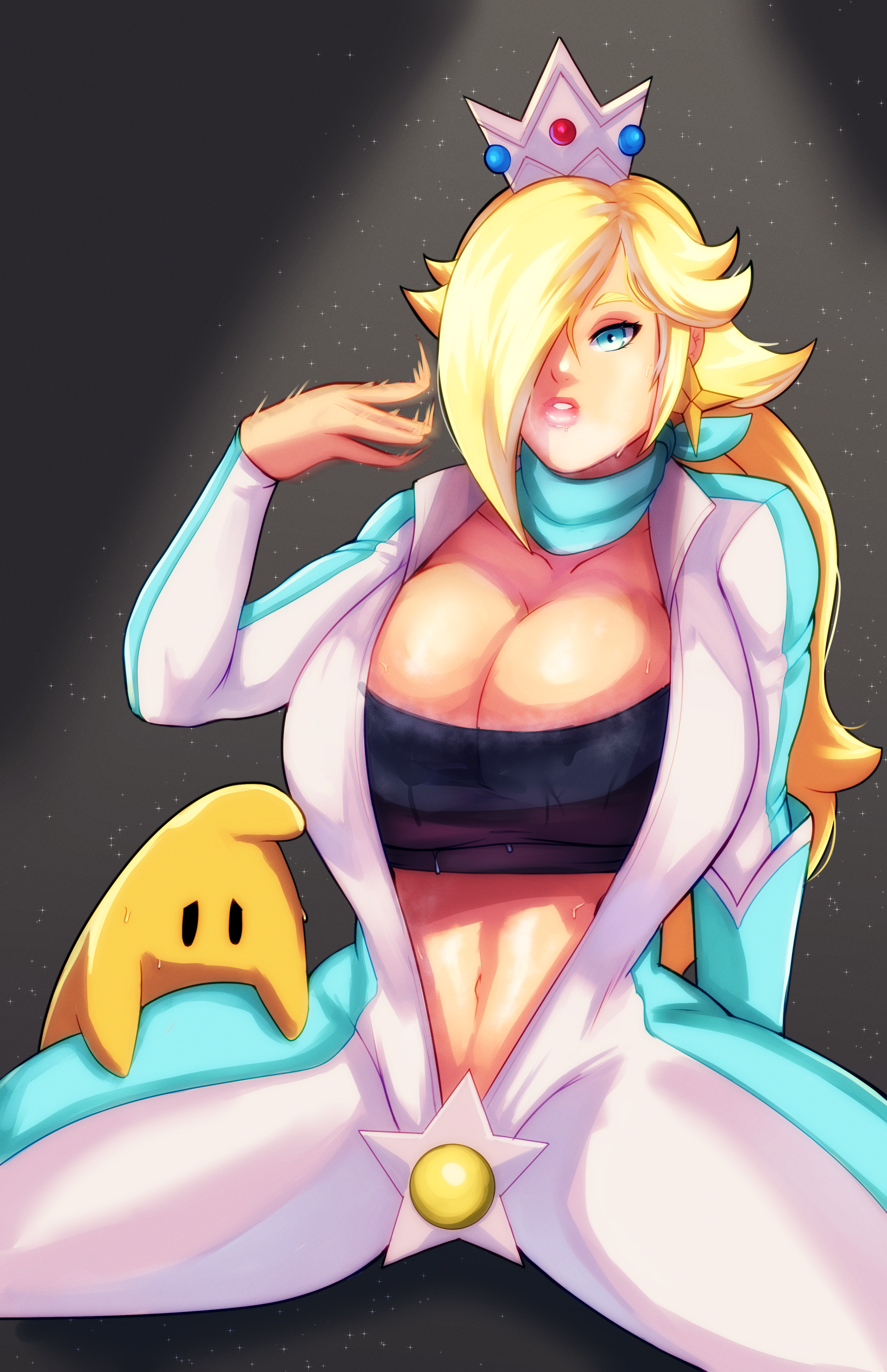 artistic madman, luma (mario), rosalina, mario (series), mario kart, super mario galaxy, blonde hair, breasts, huge breasts