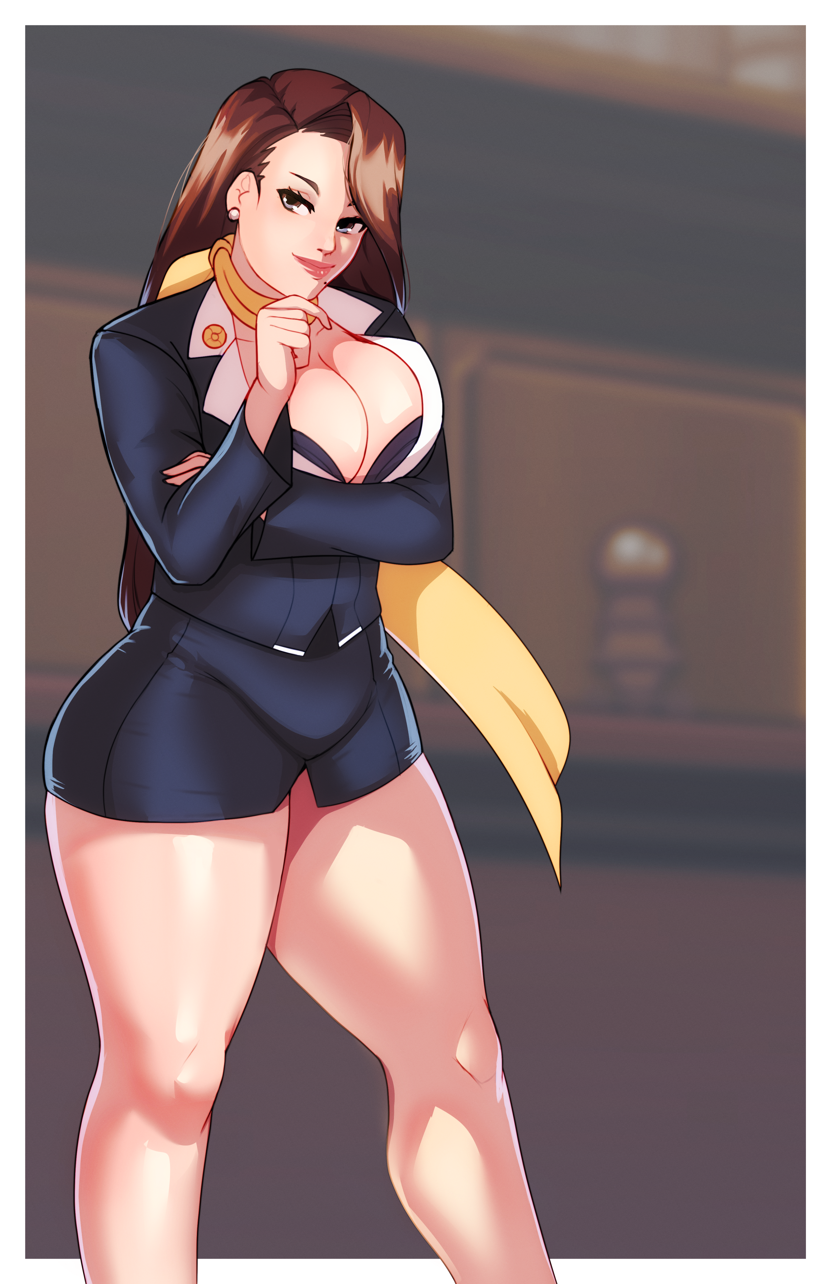 artistic madman, mia fey, ace attorney, 1girl, breasts, large breasts, long hair, solo