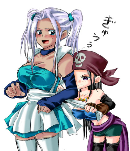 zola (blue dragon), blue dragon, lowres, tagme, 2girls, bandana, cosplay, costume switch, dark-skinned female, dark skin, multiple girls