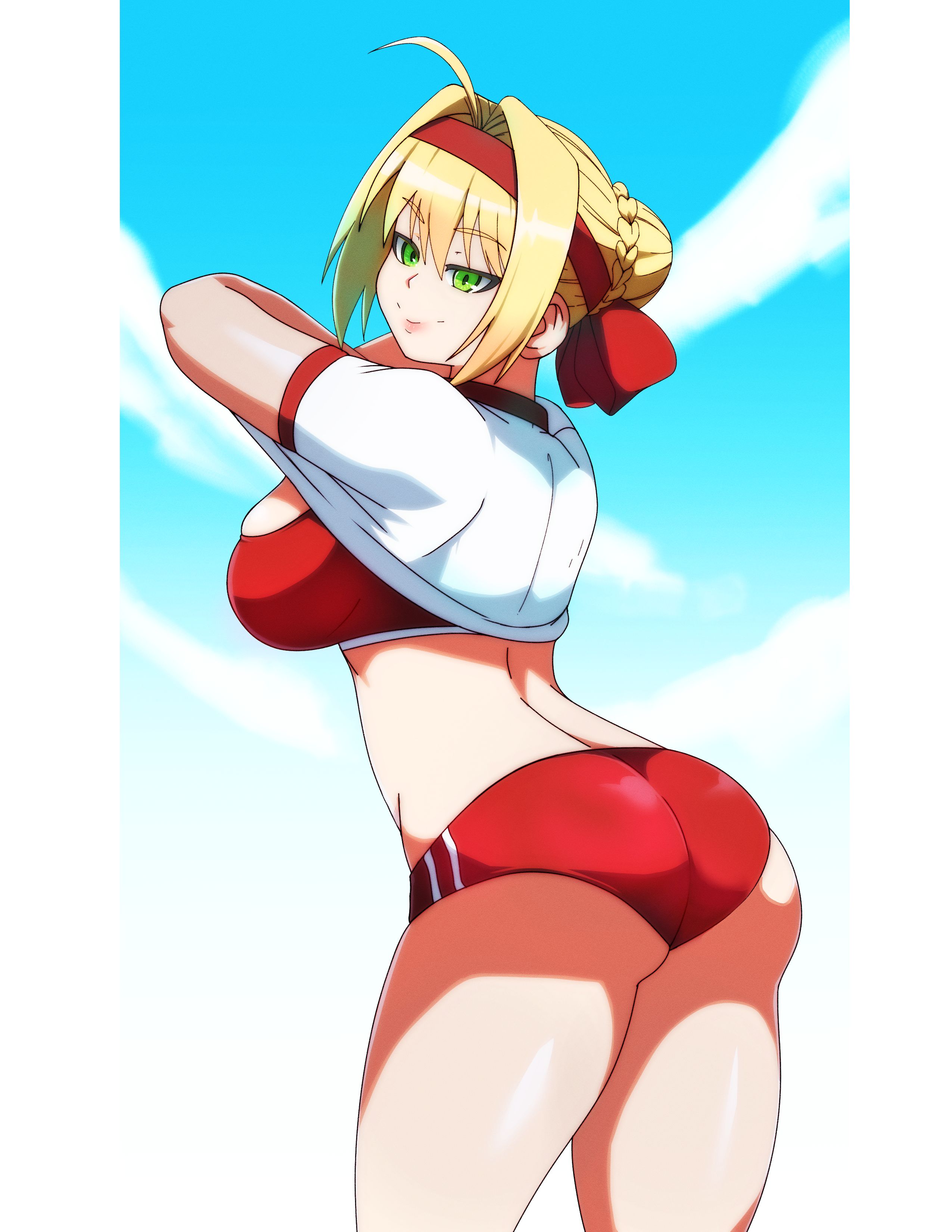 artistic madman, nero claudius (fate), fate/extra, fate (series), 1girl, ass, blonde hair, breasts, large breasts