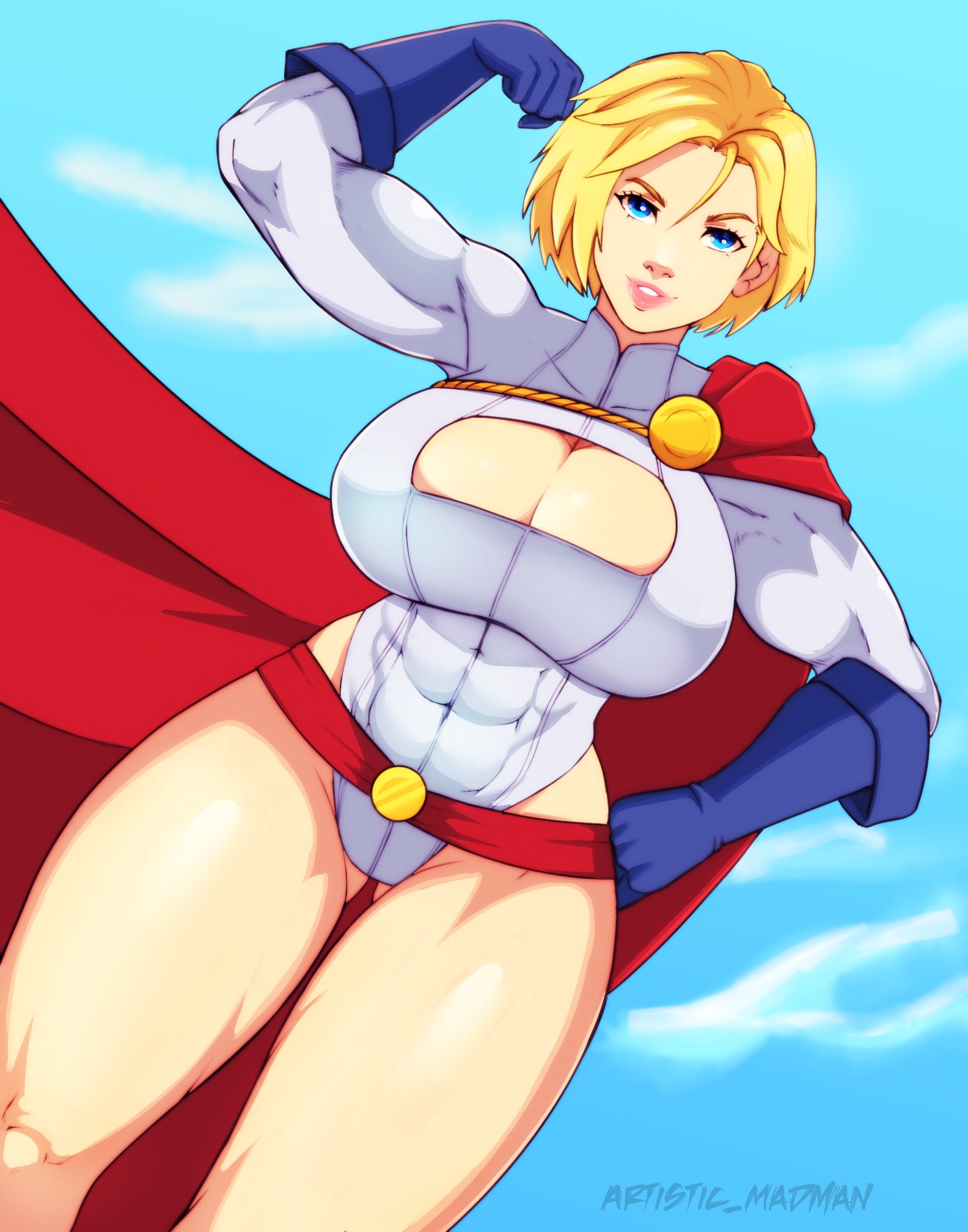 artistic madman, power girl, dc comics, 1girl, blonde hair, breasts, large breasts, solo