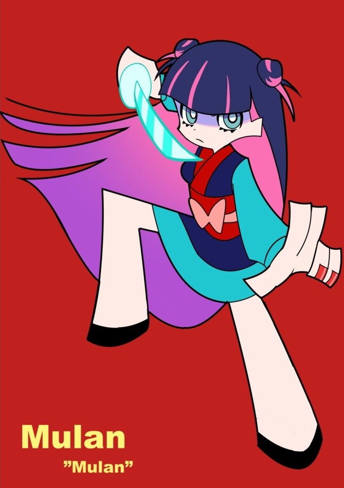 fa mulan (disney), stocking (psg), mulan (movie), panty & stocking with garterbelt, 1girl, blue eyes, chinese clothes, colored inner hair, cosplay, dress, fa mulan (disney) (cosplay), long hair, looking at viewer, multicolored hair, over-kneehighs, pink hair, purple hair, solo, sword, thighhighs, user nggj5578, weapon