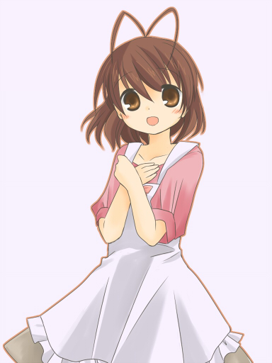 sanada (artist), furukawa nagisa, clannad, 00s, antenna hair, brown eyes, brown hair, dress, short hair, solo