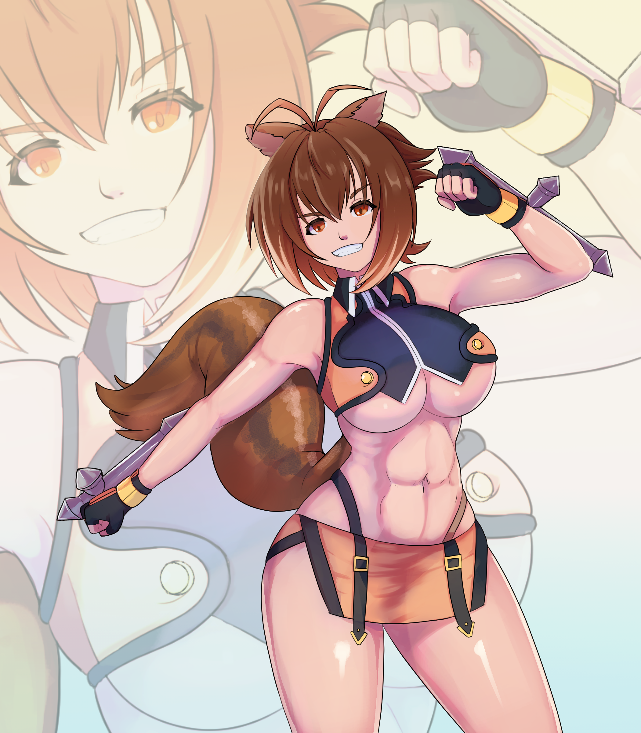 artistic madman, makoto nanaya, blazblue, 1girl, breasts, large breasts, smile