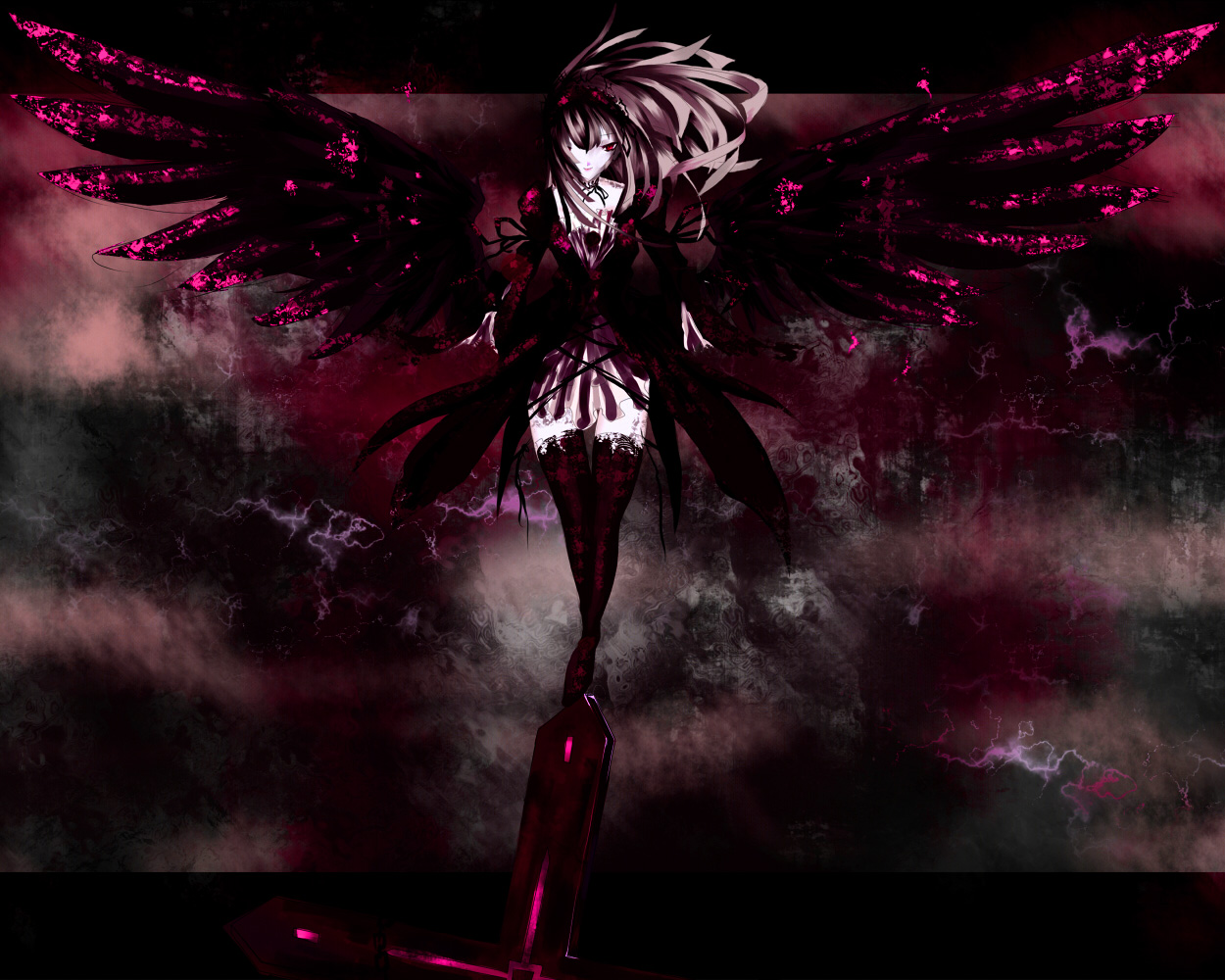 makai no juumin, suigintou, rozen maiden, silver hair, bad id, bad pixiv id, 00s, red eyes, solo, thighhighs, wings