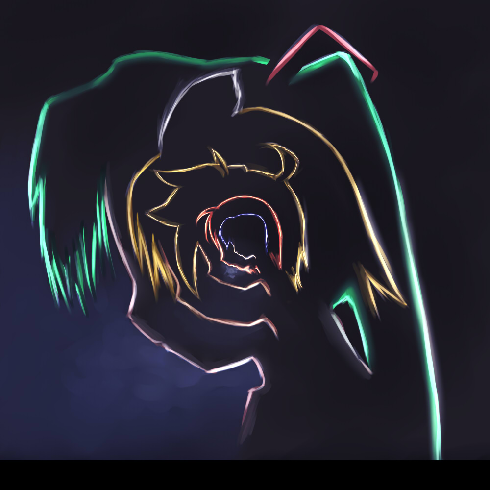 kazuboh, hatsune miku, kagamine len, kagamine rin, kaito (vocaloid), meiko (vocaloid), the rolling stones, vocaloid, bad id, bad pixiv id, derivative work, 2boys, 3girls, album cover, album cover redraw, cover, multiple boys, multiple girls, parody, silhouette