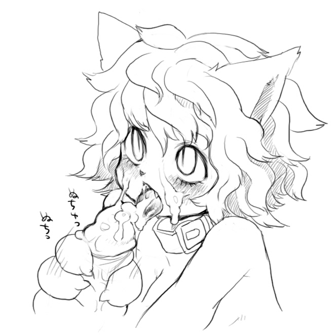 neferpitou, hunter x hunter, 1boy, 1girl, androgynous, animal ears, cat ears, crossdressing, cum, fellatio, greyscale, hetero, monochrome, oral, penis, shota, solo focus, trap